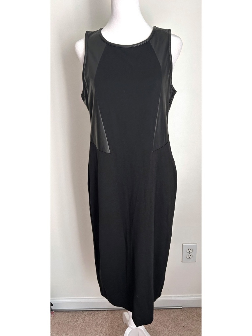 Athleta Black Ponte Faux Leather Night On The Town Dress, Medium